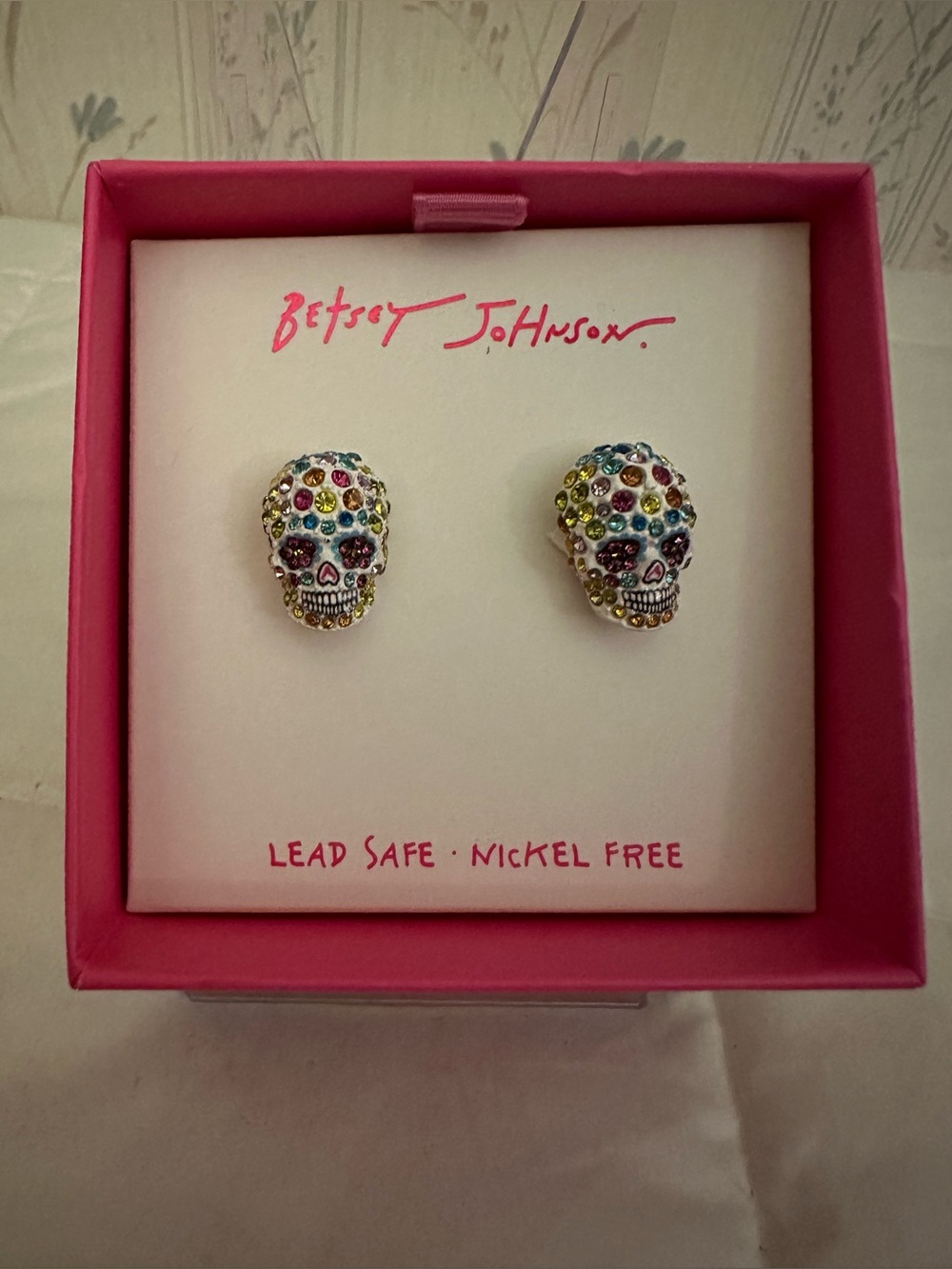 Betsey Johnson Crystal Skull Stud Earrings